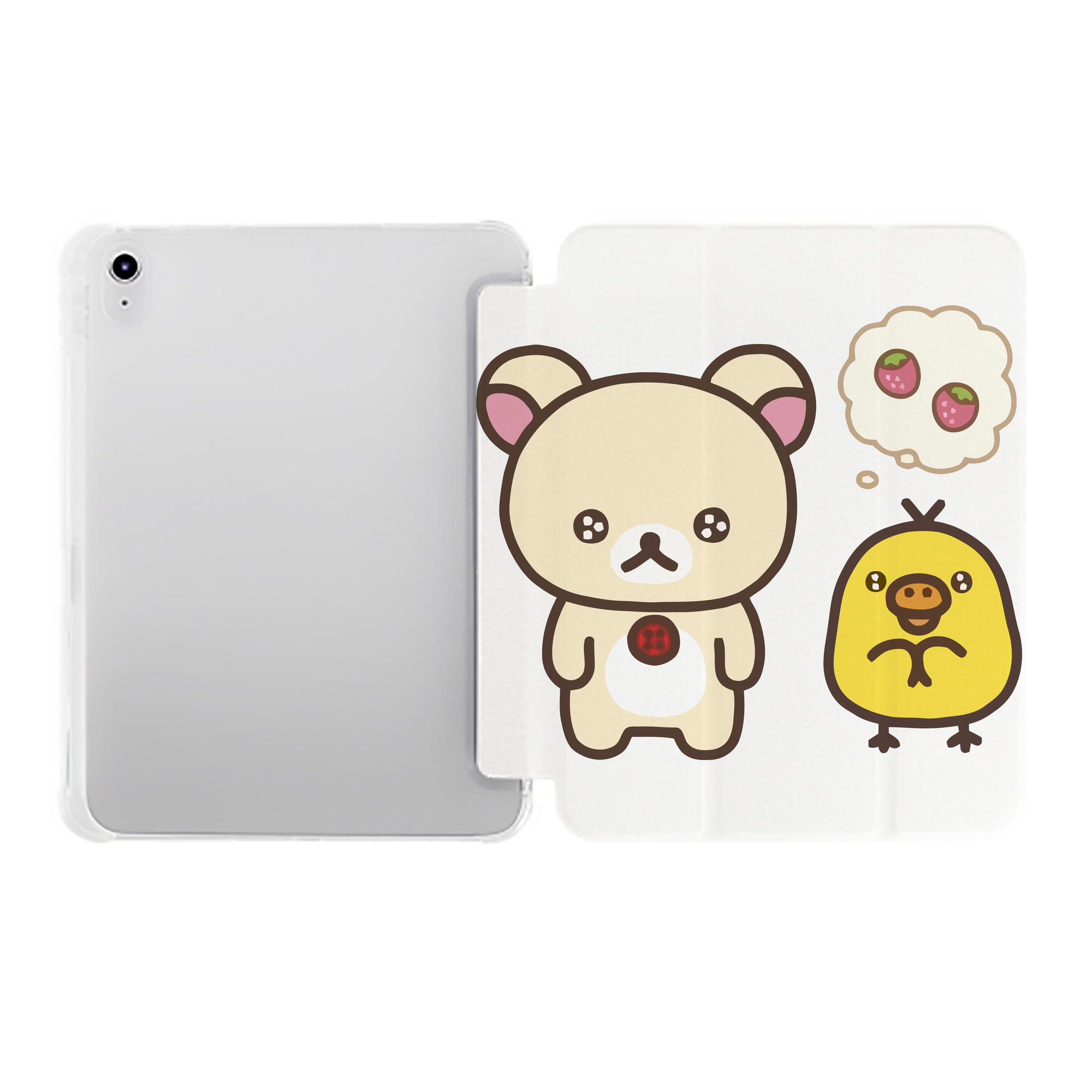 （画像用） リラックマ リラックマ キイロイトリ Rilakkuma Korilakkuma Kiiroitori IPad ケース ペン収納付き 三つ折りスタンド PUレザー×シリコン 対応機種9.5/10.5/10.9インチ